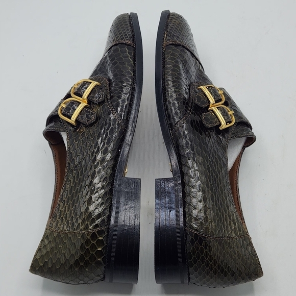 Giorgio Brutini Vintage Snakeskin Double Monk Strap Shoes Olive Green 6.5M 8.5W main image 4